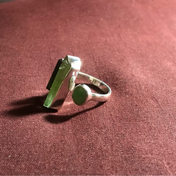 Sterling Silver Jade & Green Tourmaline Ring Size 7 - Picture 9 of 15